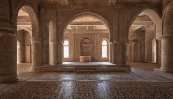 outdoors,day,indoors,no humans,window,sunlight,building,scenery,stairs,door,architecture,pillar,hallway,church,arch,column,water,wooden floor,pavement,stone floor,brick floor