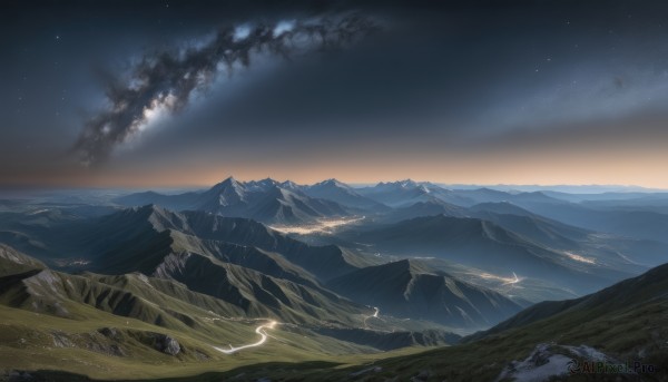 A inspiring view of a landscape in sunset outdoors