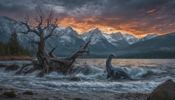 A dynamic view of a landscape in snowy outdoors