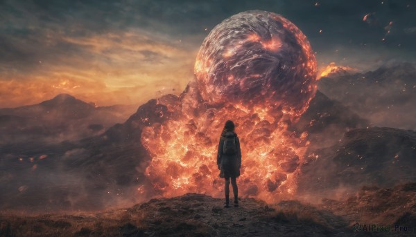 The charm of a female in a scenic fiery outdoors