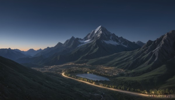 A landscape caught in a peaceful sunset outdoors