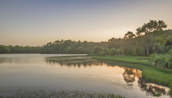 outdoors,sky,tree,no humans,grass,plant,nature,scenery,forest,sunset,road,bush,river,landscape,path,water,reflection,lake,gradient sky,orange sky,reflective water