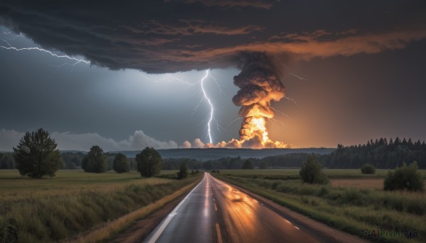 The majestic beauty of a lightning set within a dynamic fiery outdoors