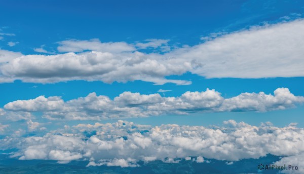 monochrome,outdoors,sky,day,cloud,water,blue sky,no humans,ocean,cloudy sky,scenery,blue theme,horizon,above clouds