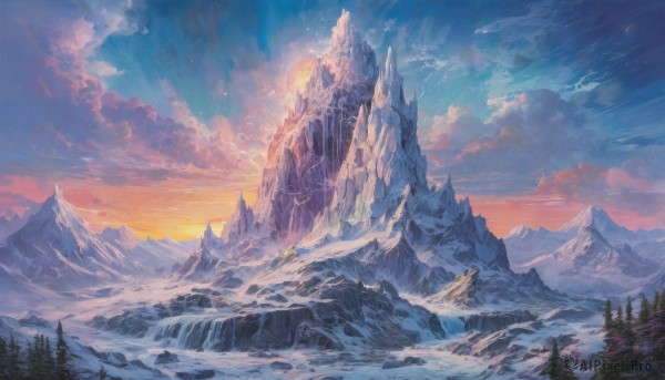 A stunning portrayal of a landscape in a lush snowy day