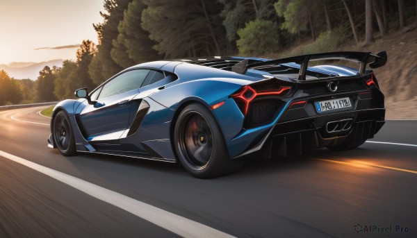 A graceful motor vehicle captured in sunset outdoors