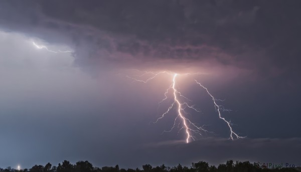 outdoors,sky,cloud,tree,no humans,night,cloudy sky,nature,scenery,forest,electricity,dark,lightning,monochrome