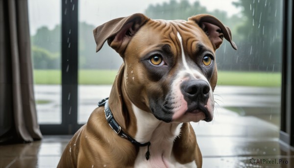 A peaceful image of a dog in rainy day