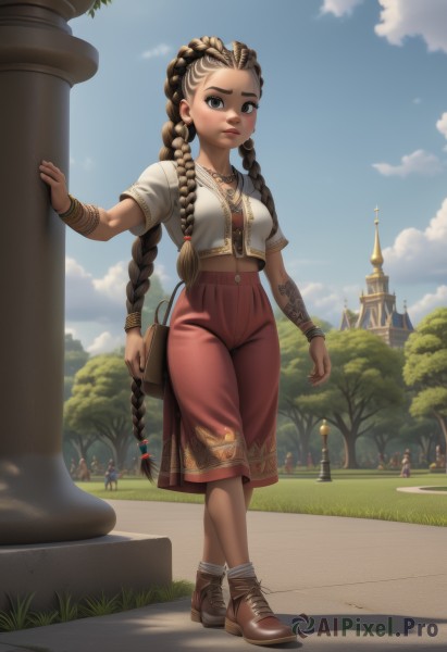 A female in a picturesque day