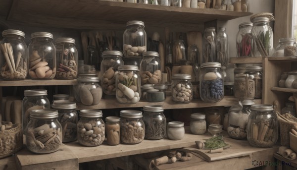 food,indoors,cup,no humans,bottle,scenery,basket,bread,egg,shelf,jar,still life,day,window