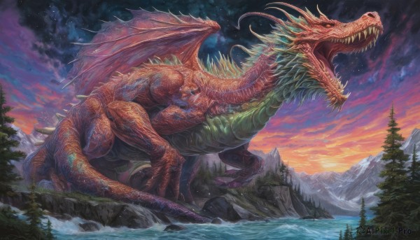 A monster surrounded by a lush sunset outdoors