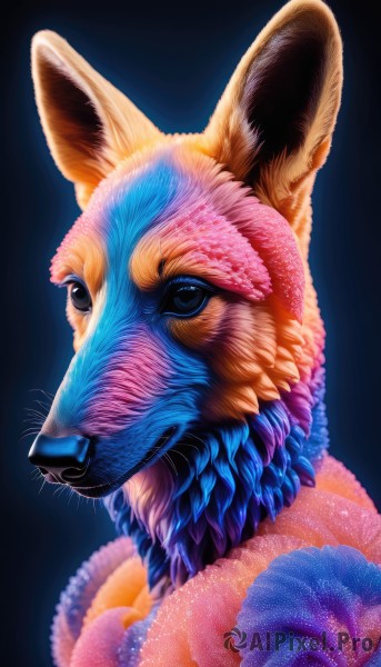 solo,looking at viewer,simple background,animal ears,upper body,black eyes,gradient,gradient background,no humans,animal,blue background,portrait,furry,realistic,animal focus,blue eyes,closed mouth,black background,fox