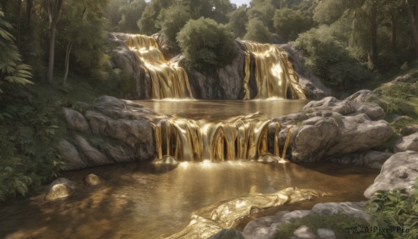 A waterfall portrayed in a inviting day