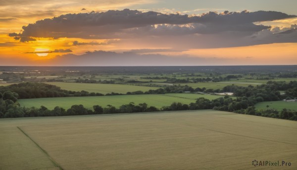 A stunning view of a landscape in sunset outdoors