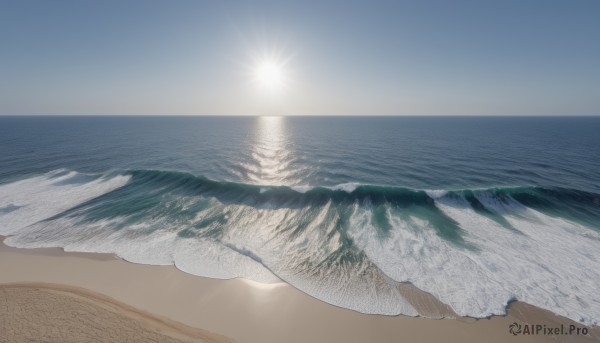 outdoors,sky,day,cloud,water,tree,blue sky,no humans,ocean,beach,sunlight,nature,scenery,mountain,sand,sun,horizon,waves,shore,sunrise,signature