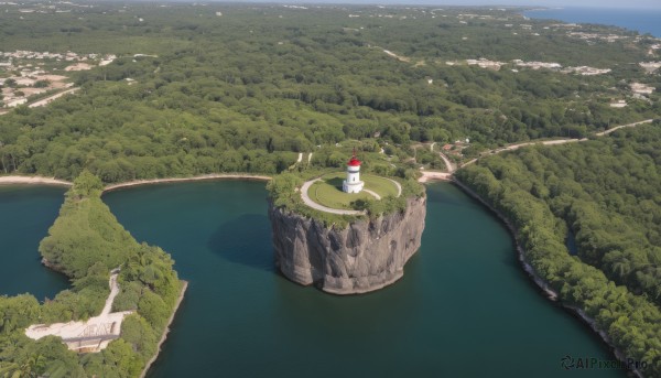 outdoors,day,water,tree,no humans,from above,grass,building,nature,scenery,forest,road,watercraft,house,bridge,river,boat,landscape,lake,sky,bird,ocean,mountain,horizon,shore,island