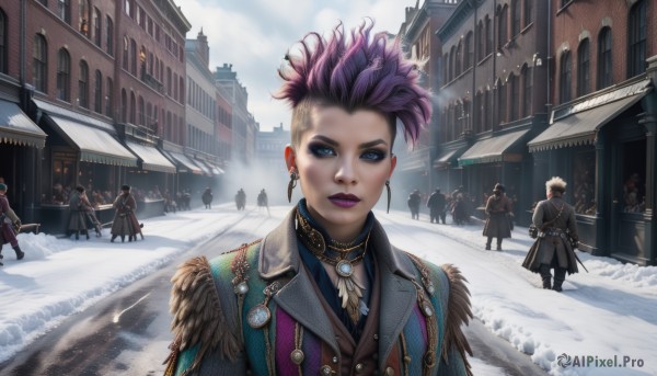 The timeless beauty of a female in a bold snowy day