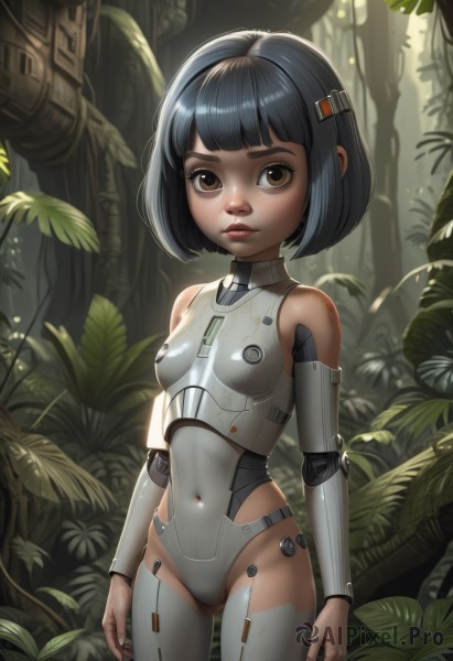 The beauty of a cyborg set in a calm outdoors