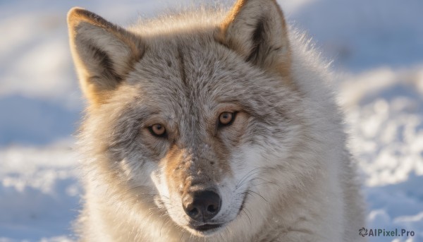 solo,looking at viewer,outdoors,sky,day,cloud,blurry,blue sky,no humans,depth of field,blurry background,animal,cloudy sky,portrait,close-up,dog,realistic,animal focus,whiskers,fluffy,blue eyes,simple background,white background,closed mouth,artist name