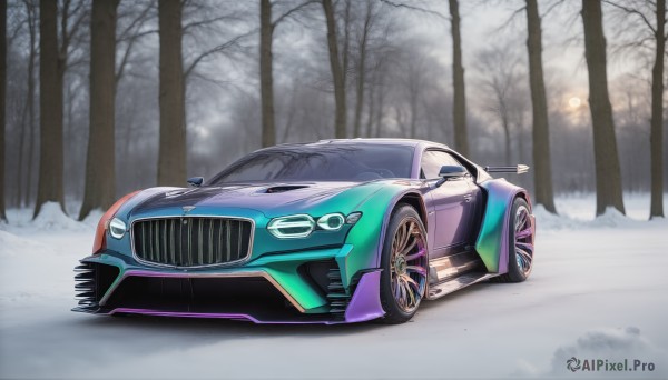 The allure of a motor vehicle in a dynamic snowy outdoors