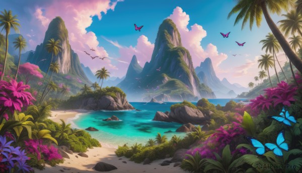 A butterfly set against the backdrop of a breathtaking day