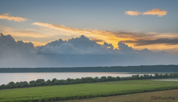 A tranquil sunset day showcasing a landscape