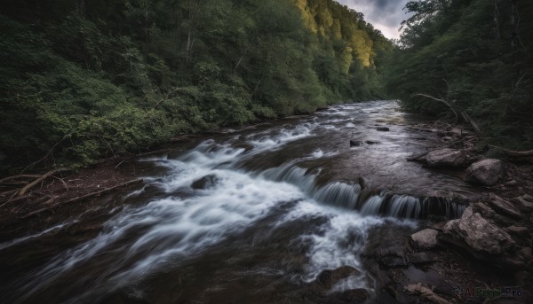 A waterfall surrounded by a serene day