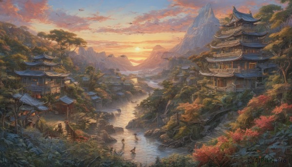 A charming sunset outdoors with a male