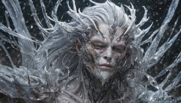 A male portrayed in a vivid snowy snow