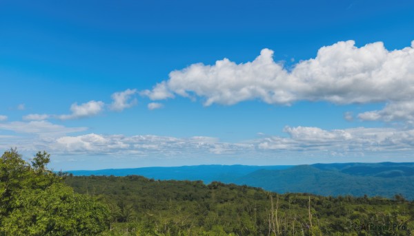 outdoors,sky,day,cloud,water,tree,blue sky,no humans,ocean,cloudy sky,grass,nature,scenery,forest,mountain,horizon,field,summer,landscape,mountainous horizon,hill