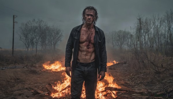 A glimpse of a male in a picturesque fiery outdoors