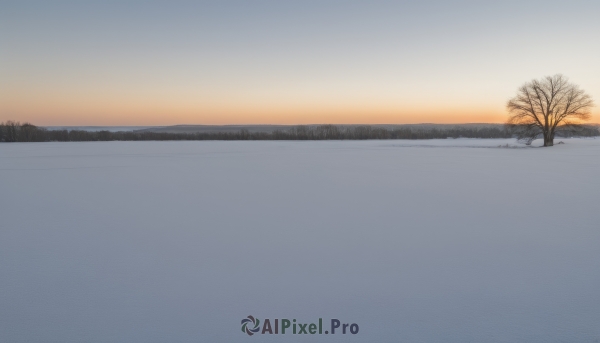 outdoors,sky,water,tree,blue sky,no humans,ocean,nature,scenery,reflection,sunset,horizon,bare tree,river,lake,gradient sky,orange sky,sunrise,cloud,snow,sun,winter,landscape