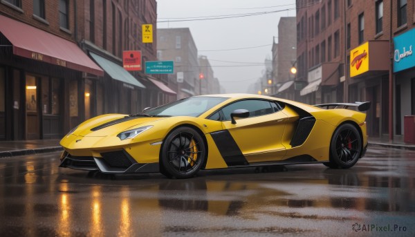 A stunning motor vehicle within a beautiful rainy outdoors