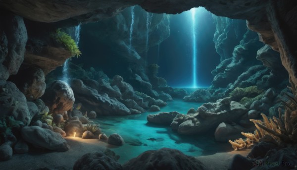 A ethereal outdoors featuring a waterfall