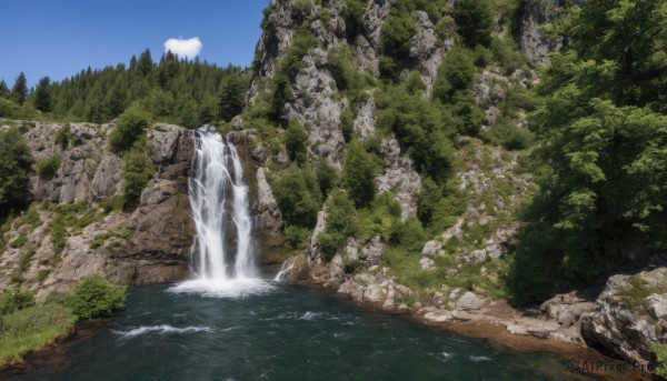 A stunning view of a waterfall in day