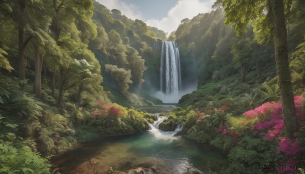 A waterfall showcased in a bold day