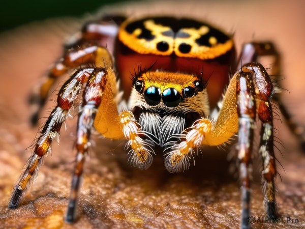 solo,looking at viewer,hat,blurry,no humans,depth of field,blurry background,animal,sunglasses,realistic,animal focus,whiskers,blue eyes,standing,full body,bug,monster,extra eyes