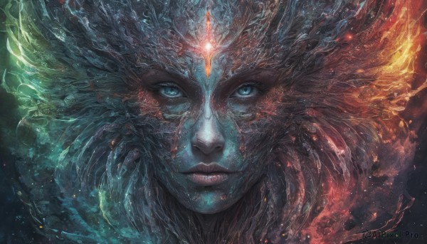 A alien in a dynamic fiery dynamic scene