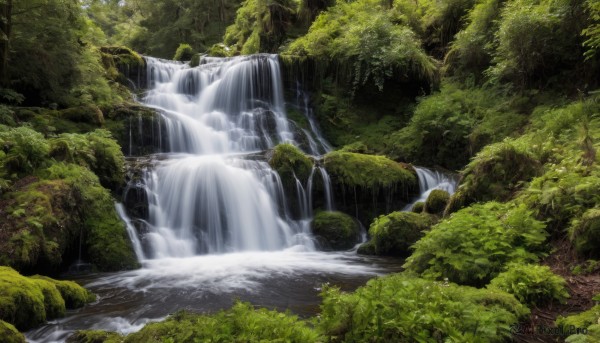 A waterfall captured beautifully in a tranquil day