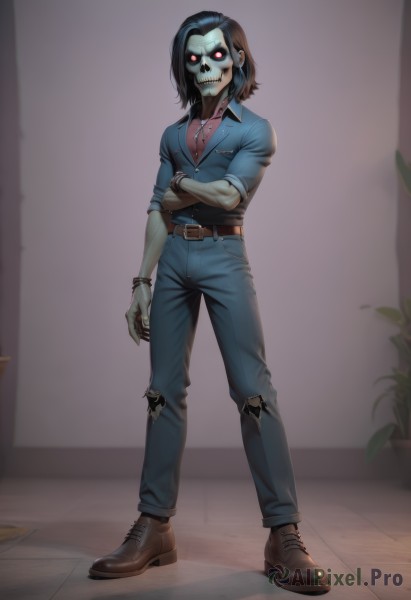 An iconic male framed by a bold wooden floor