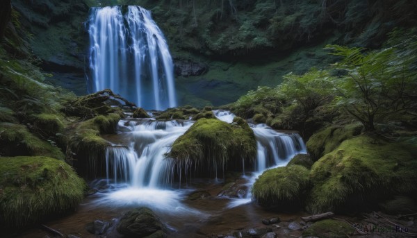 A calm outdoors highlighting a waterfall