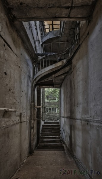 outdoors,day,indoors,signature,tree,no humans,window,sunlight,building,scenery,stairs,door,railing,alley,stone stairs,plant,wall