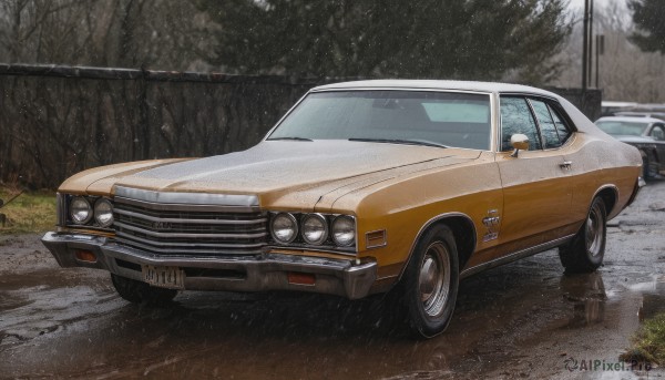 A motor vehicle surrounded by a captivating snowy outdoors