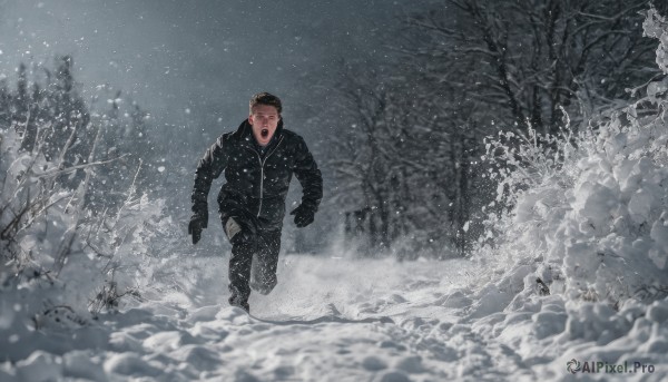 A vibrant male captured in snowy outdoors