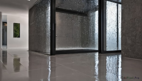A glimpse of a indoors in a lush rainy scenery