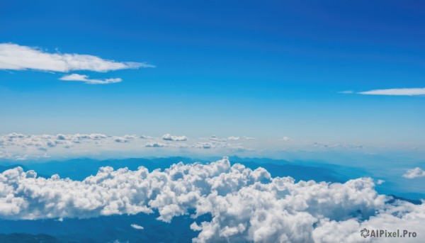 monochrome,outdoors,sky,day,cloud,water,blue sky,no humans,ocean,cloudy sky,scenery,blue theme,horizon,landscape