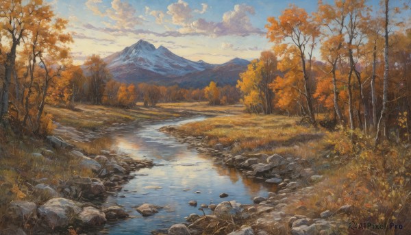 A landscape in the heart of a majestic sunset day