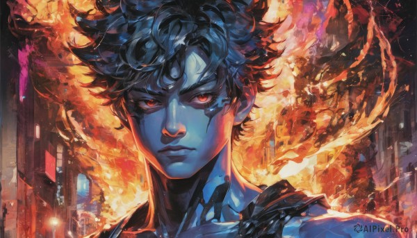 Image of a male in a beautiful fiery outdoors