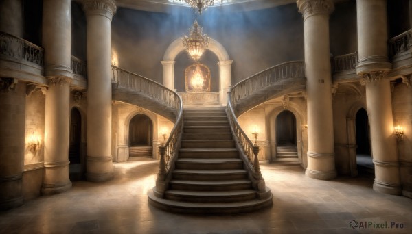 HQ,indoors,no humans,window,sunlight,scenery,light rays,stairs,light,candle,architecture,pillar,church,arch,chandelier,column,sky,fire,sunbeam,bridge,statue,torch,stone floor