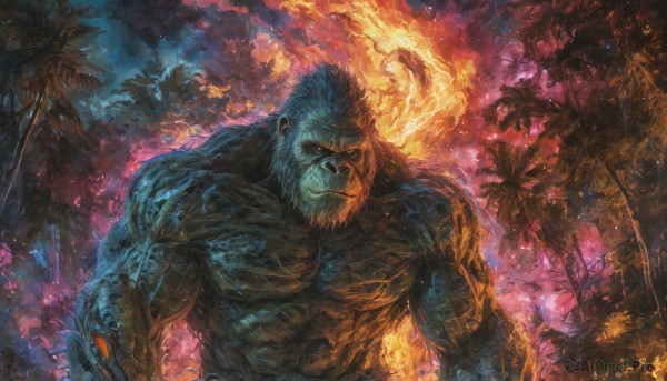 A male in a picturesque fiery outdoors
